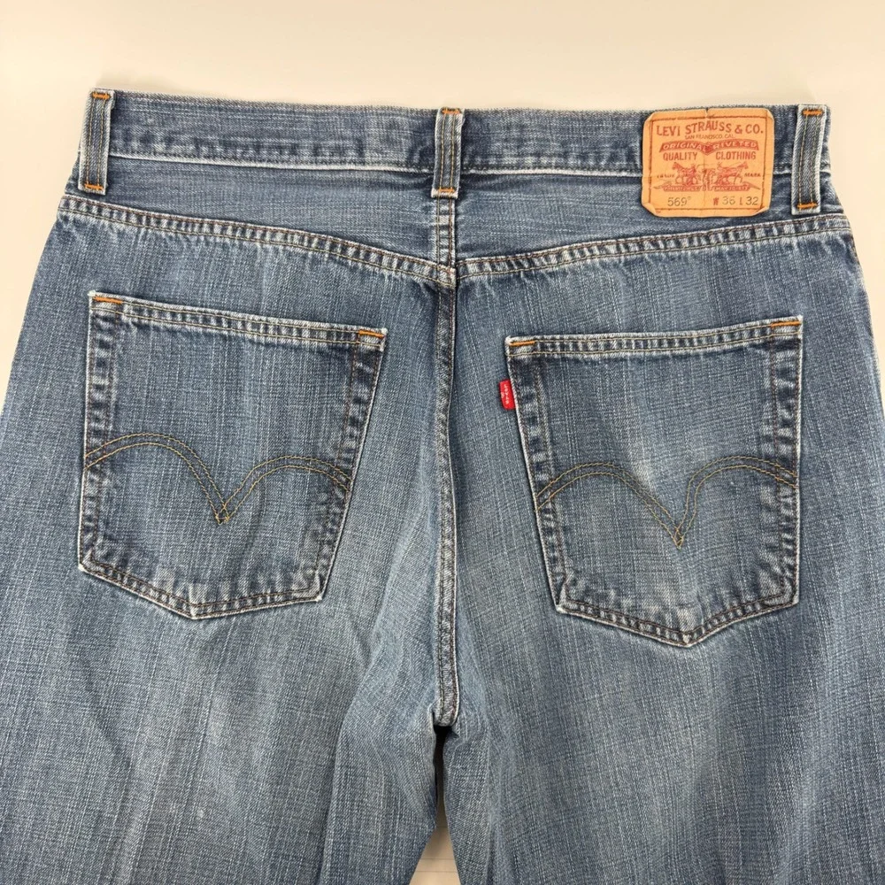 Levis 569 Loose Straight Jeans Mens 36x32 Blue Baggy Relaxed Fit Denim Pants Y2K